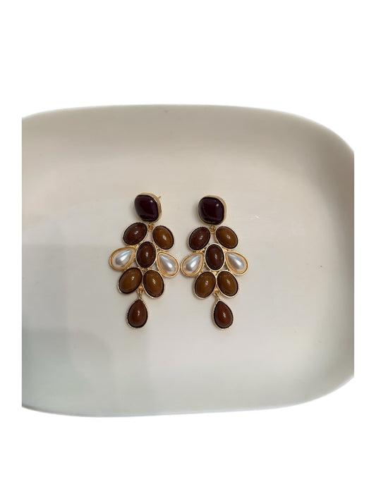 Gold Tone Multi Stone Drop Earrings