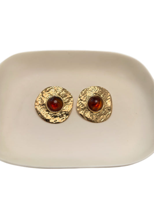 Hammered Gold And Amber Earrings