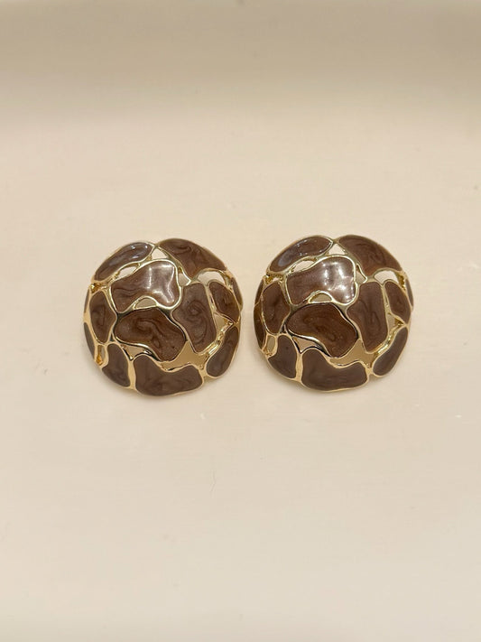 Brown And Gold Marbled Statement Earrings