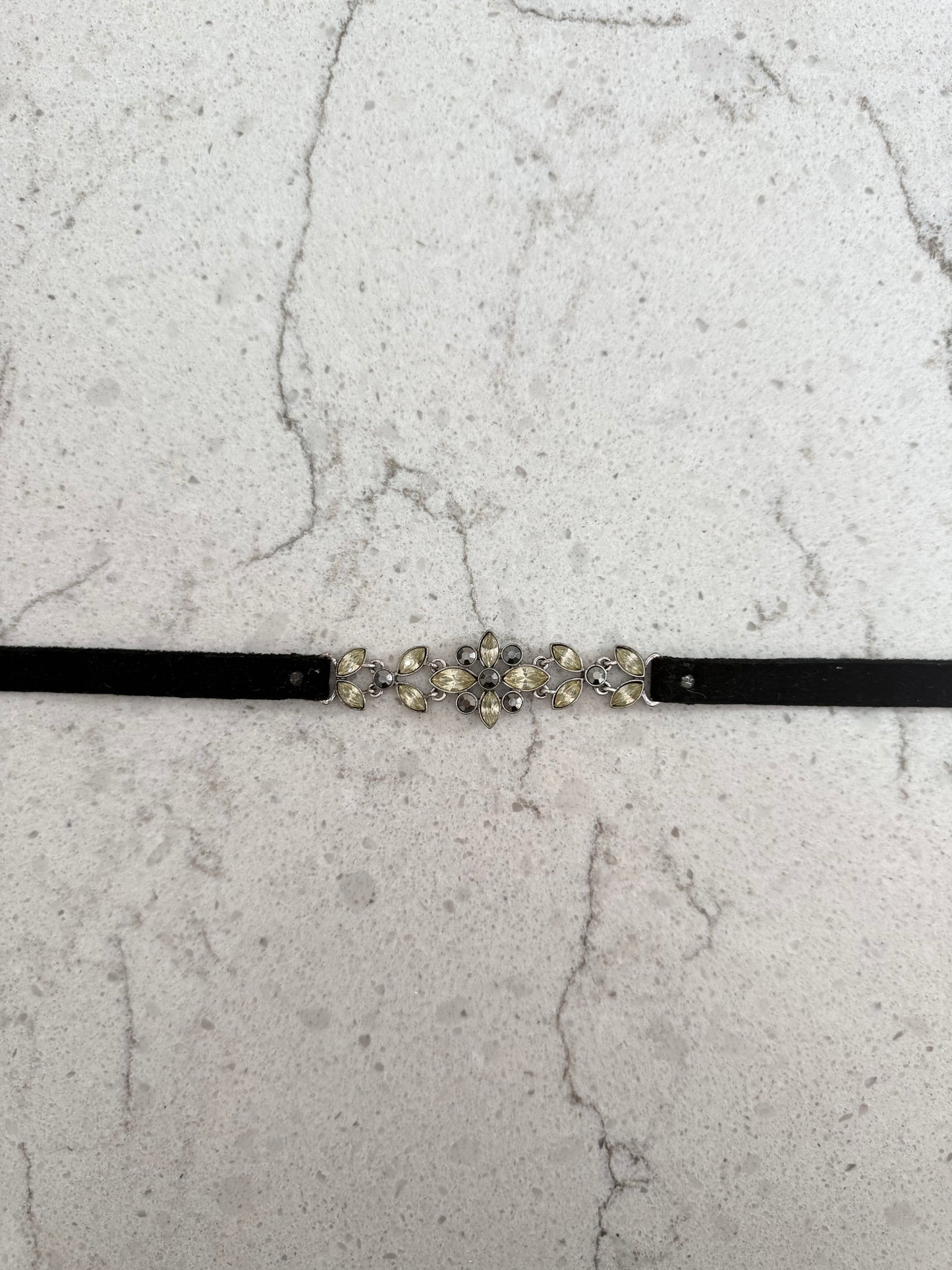 Vintage Black Velvet Floral Crystal Choker