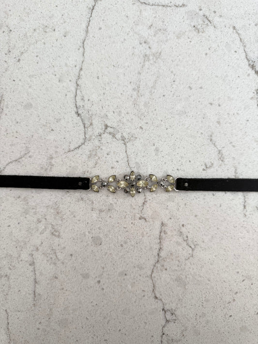 Vintage Black Velvet Floral Crystal Choker