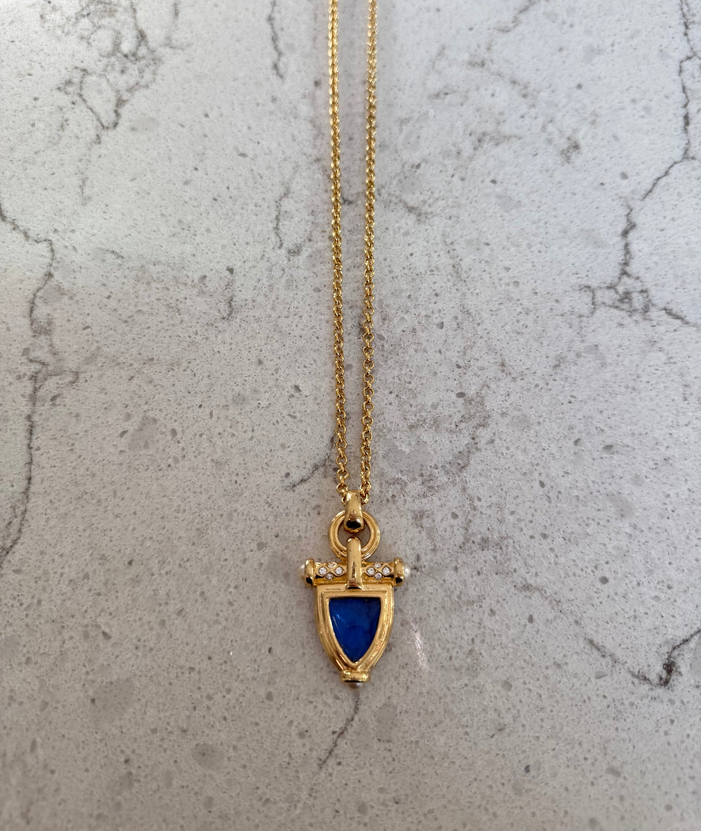 Vintage Gold Blue Stone Pendant Necklace
