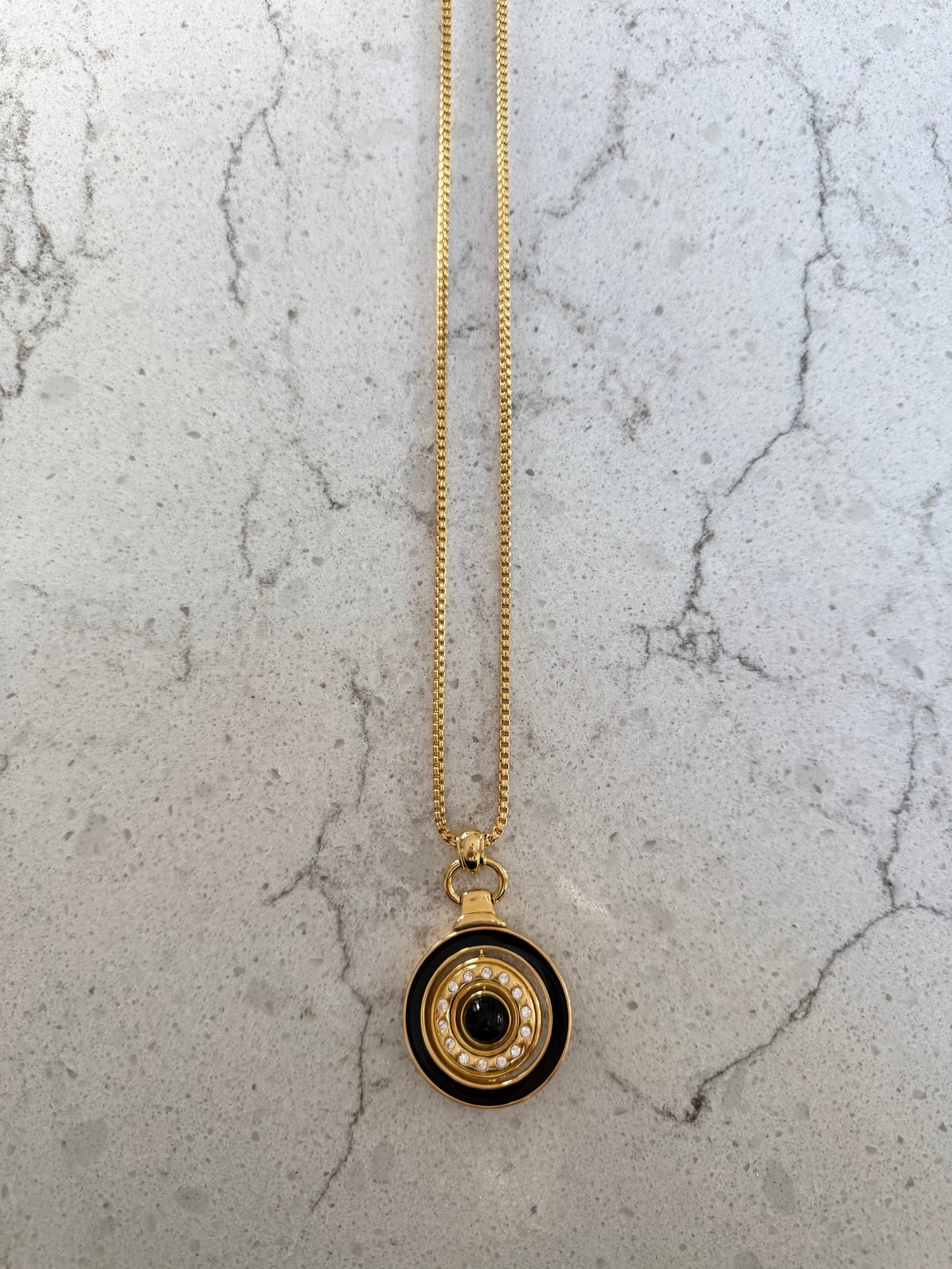 Vintage Reversible Black Enamel Gold pendant Necklace