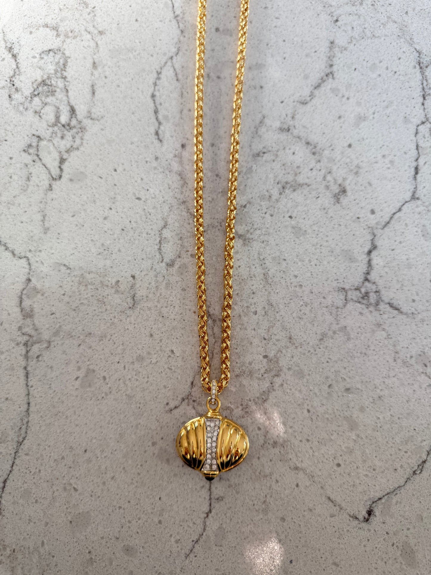 Vintage Reversible Gold Necklace With Pink Rhinestone
