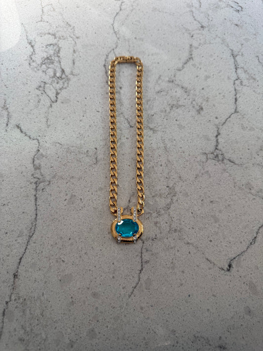 Vintage Gold Blue Statement Pendant Necklace