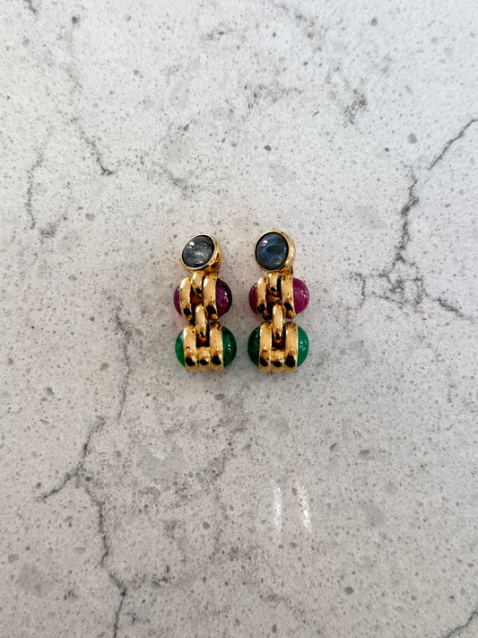 Gold & Multicolor Gemstone Earrings