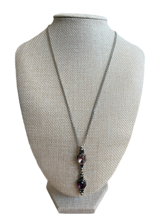 Vintage Two Tone Purple Crystal Pendant Necklace