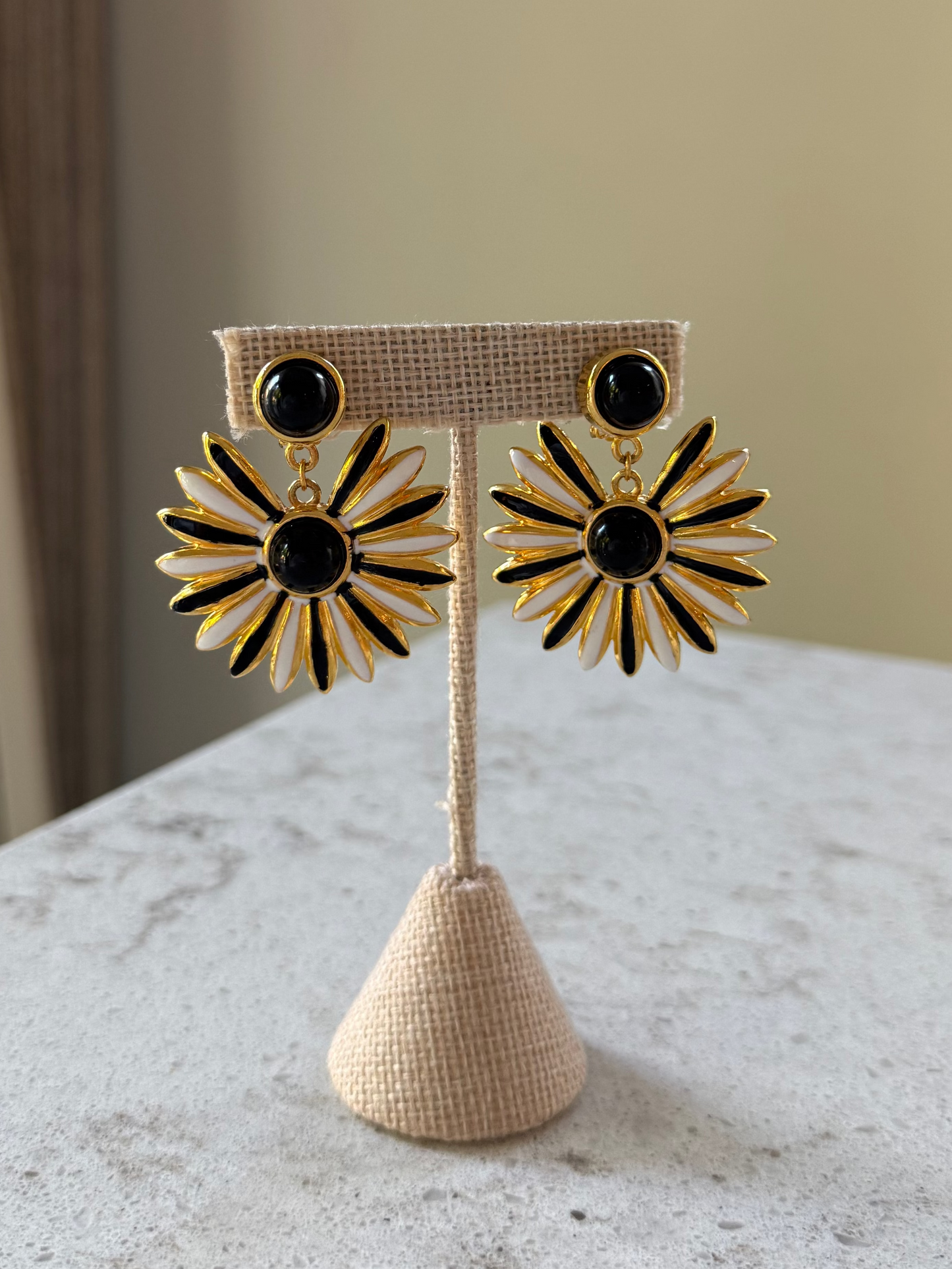 Gold Black And Gold Flower Earrings