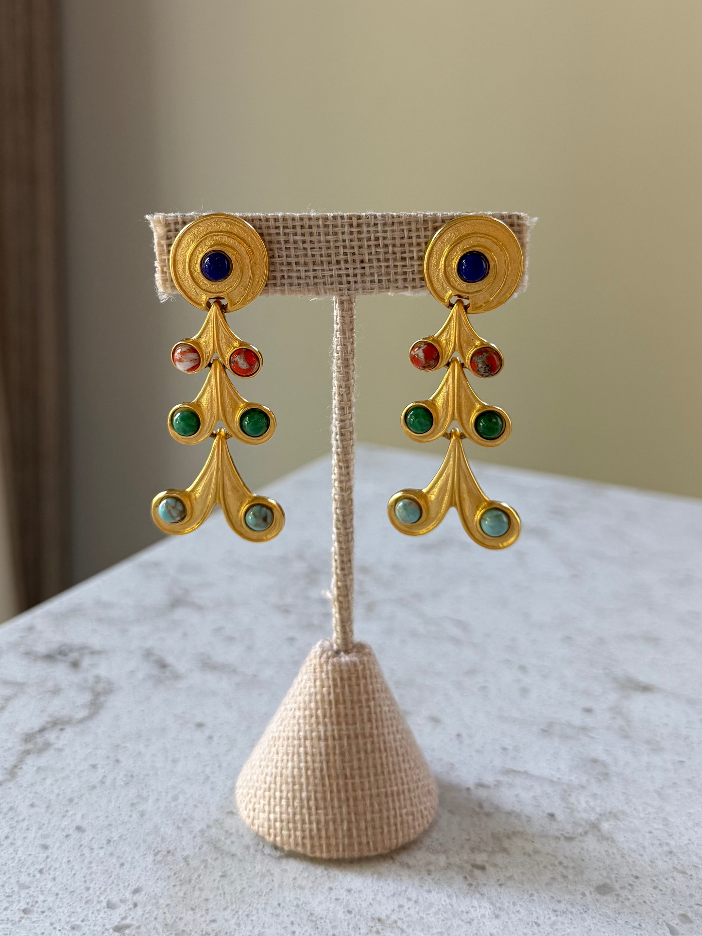 Gold Colorful Dangle Earrings