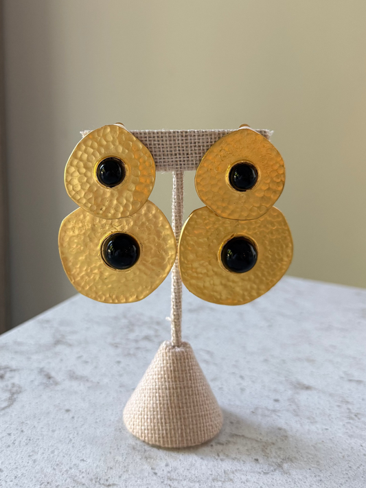 Double Gold Circle With Black Earrings