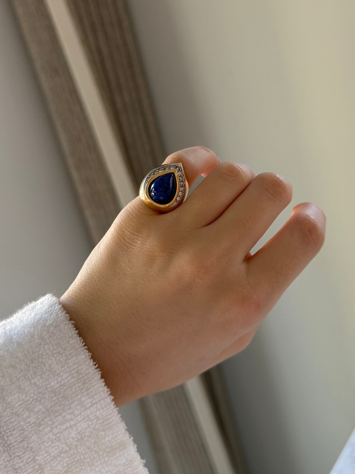 Vintage Gold Bezeled Ring With Blue Stone