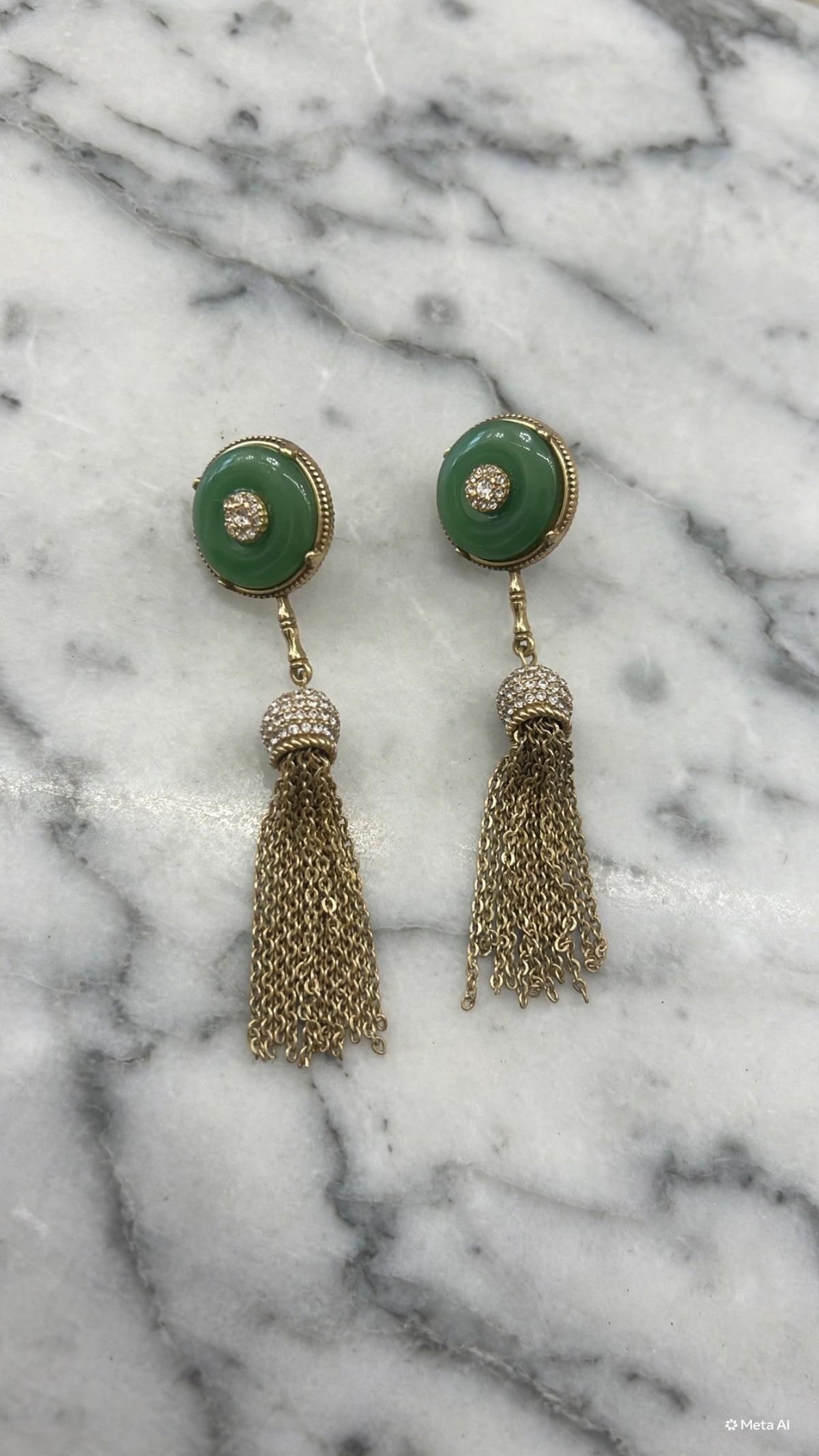 Vintage Green Hanging Tassle Earring