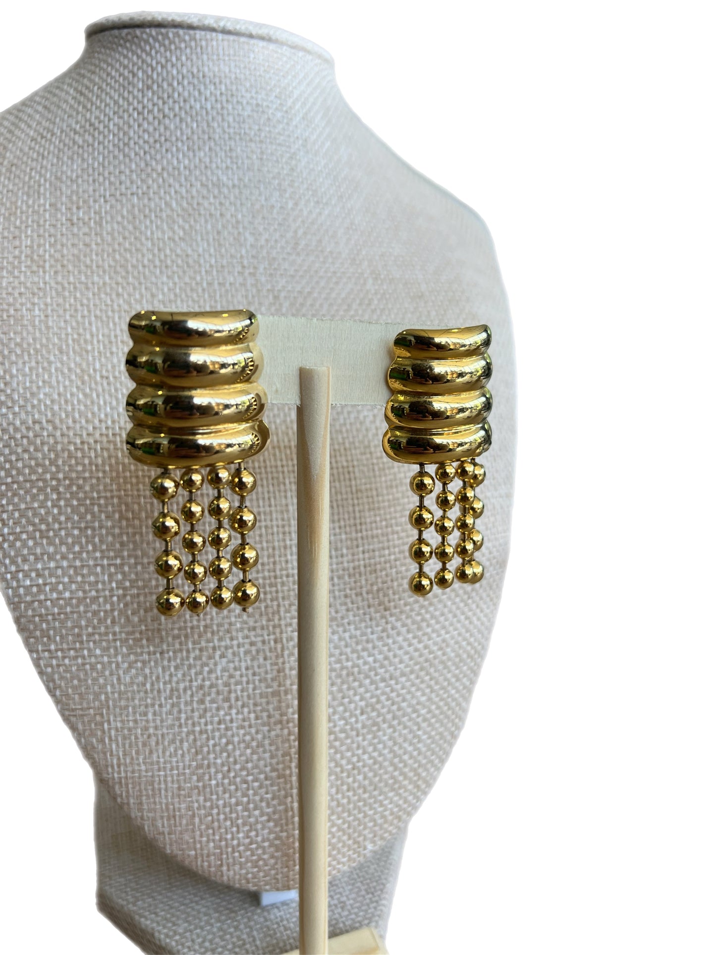 Vintage Gold Ribbed Ball Chain Hanging Earring