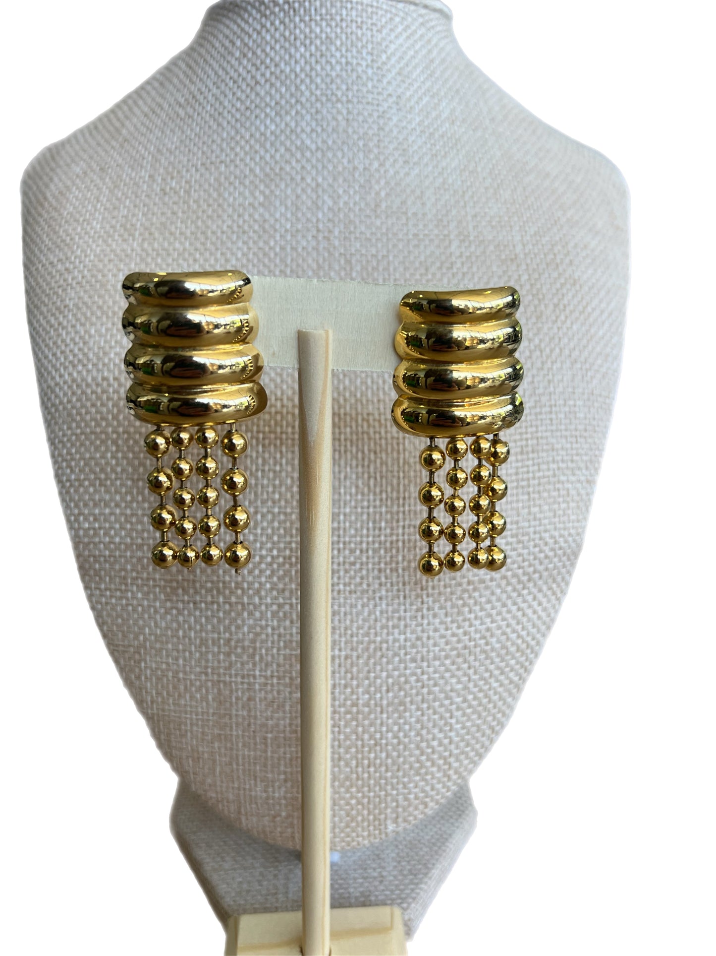 Vintage Gold Ribbed Ball Chain Hanging Earring