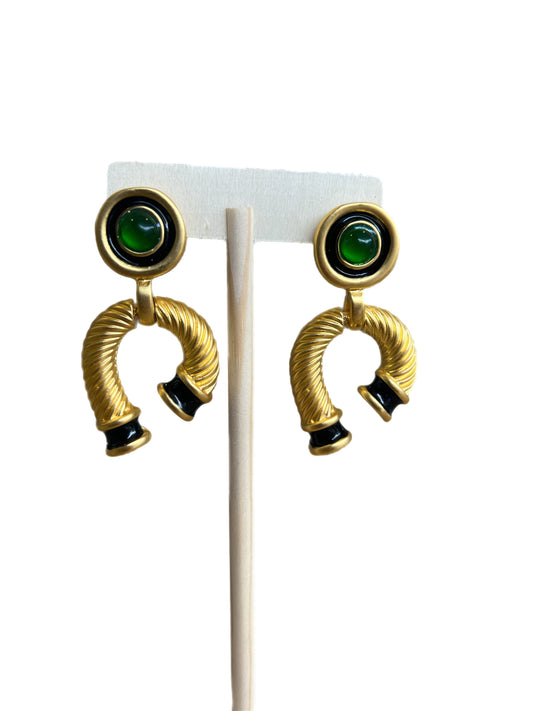 Green Gold And Black Earrings