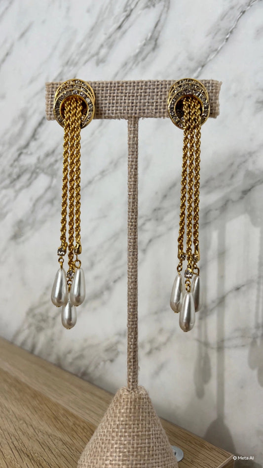 Rope Pearl Tassel Earrings