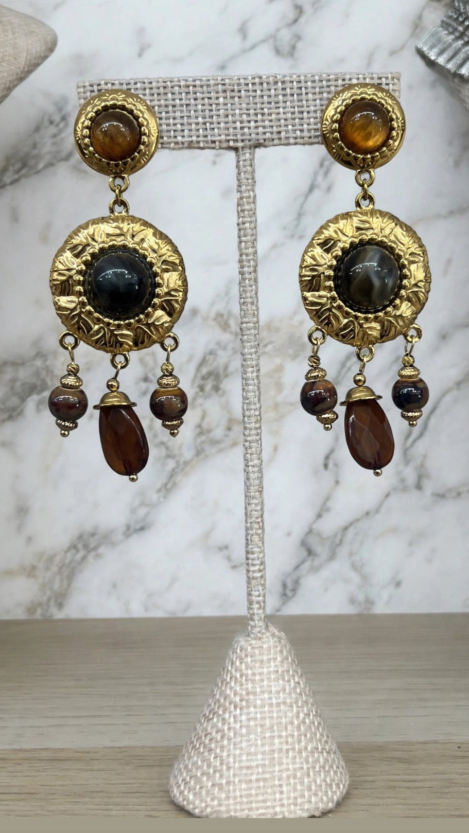 Brown And Gold Statement Dangle Earring