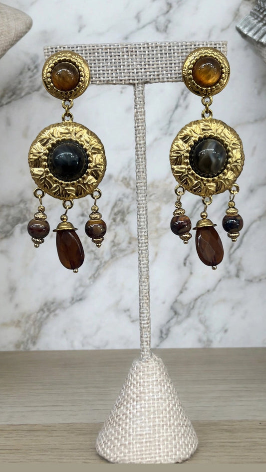 Brown And Gold Statement Dangle Earring