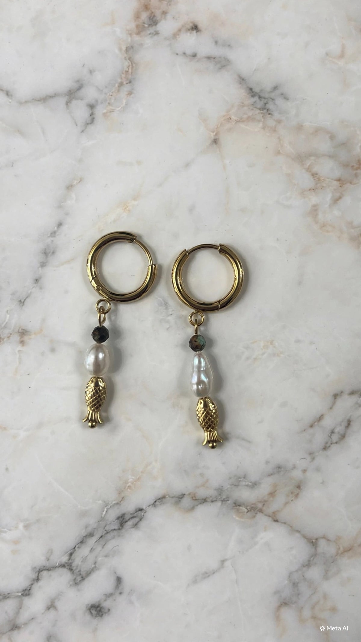 Huggie Pearl Fish Earrings