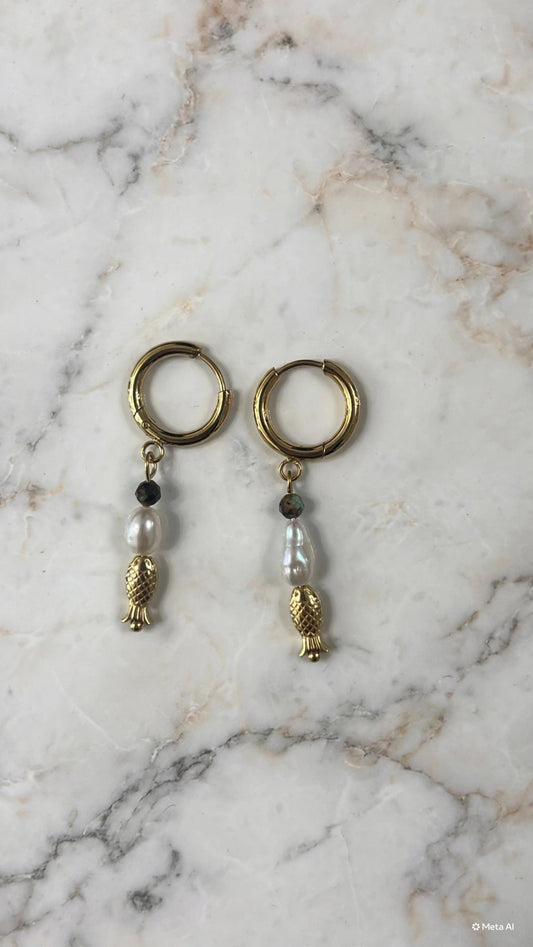 Huggie Pearl Fish Earrings