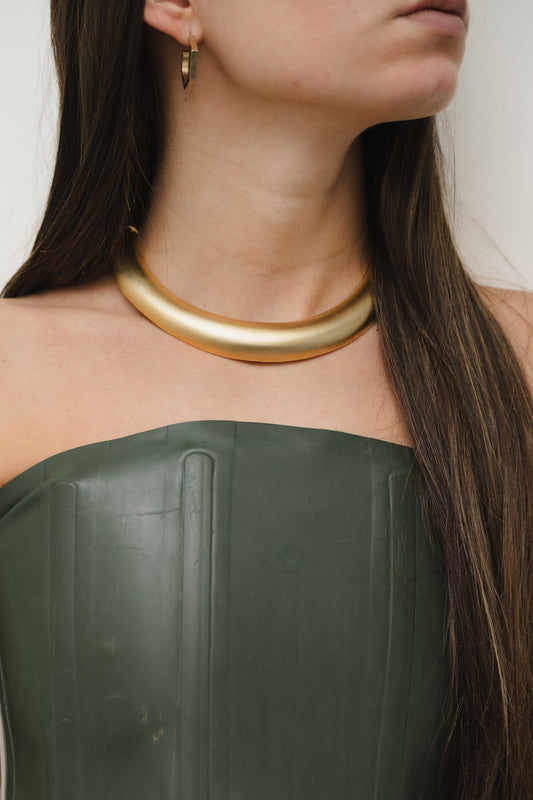 Vintage 1980s Brushed Gold Tone Hinged Collar Choker Necklace