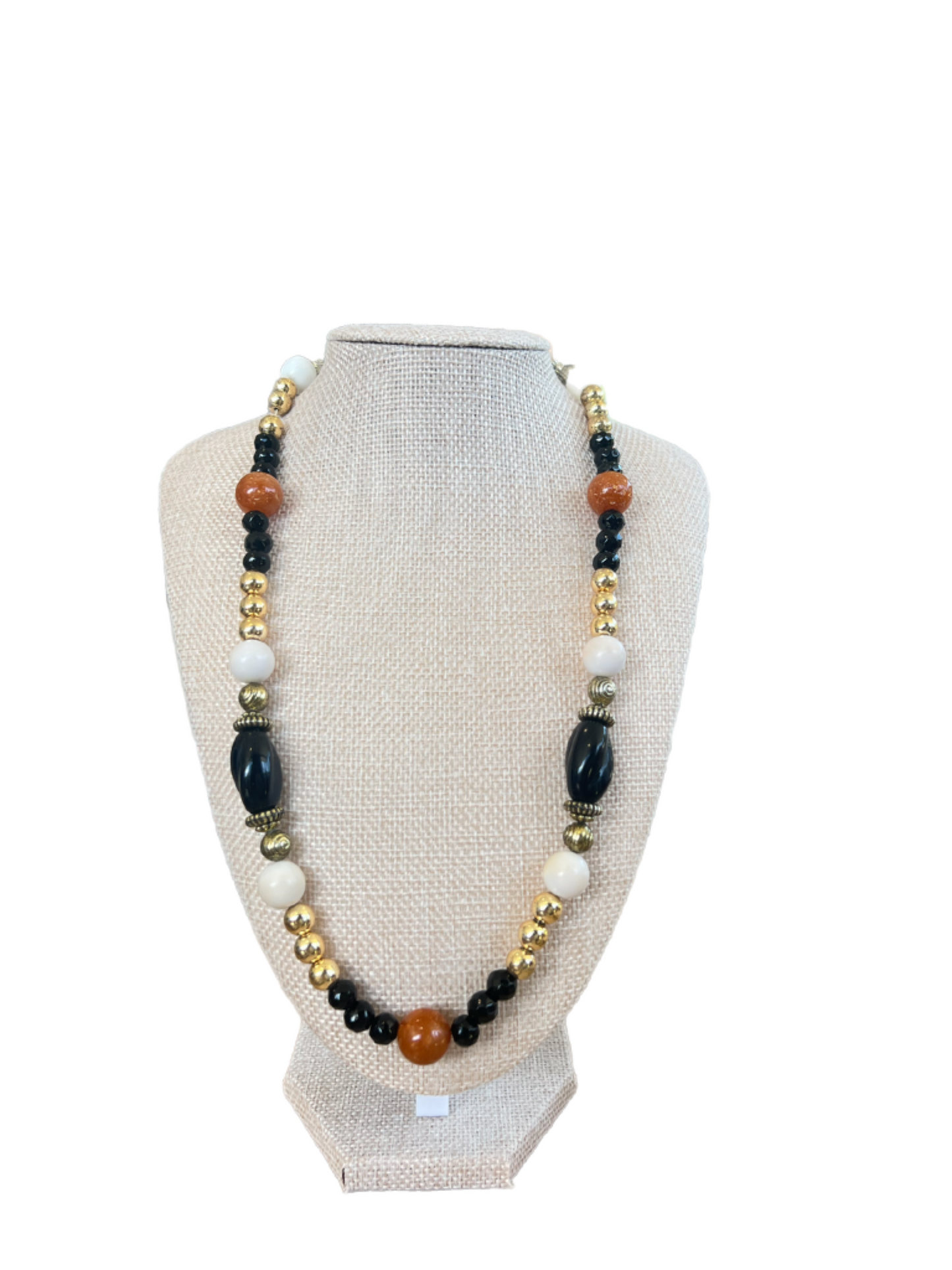 Gold Black And Orange Beaded Necklace