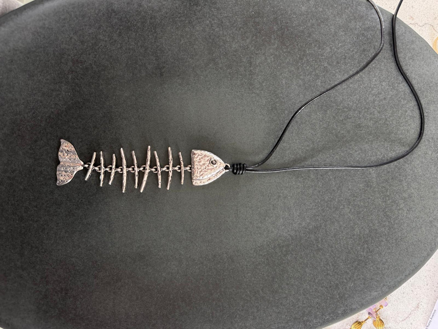 Large Silver Fish On Leather Cord