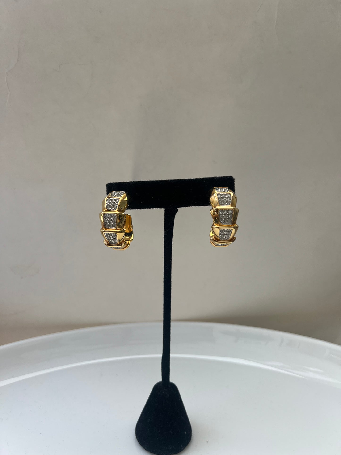 Gold Crystal Half Hoop Earrings
