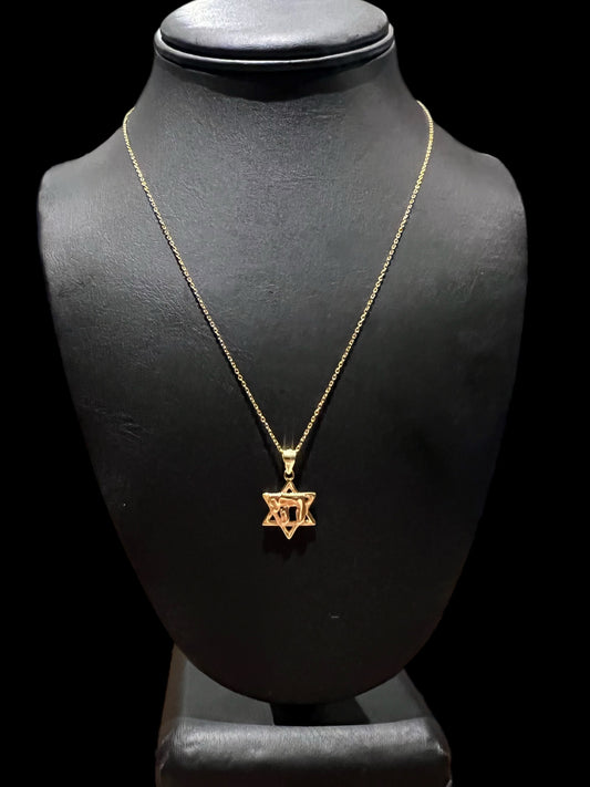 Gold Jewish Star With Chai