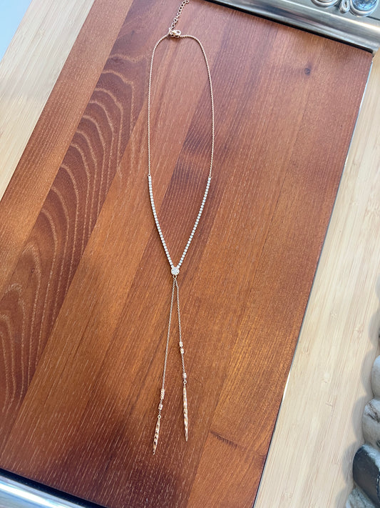 Crystal and Gold Lariat Necklace