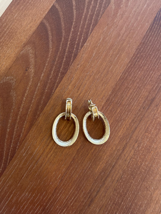 Brushed Gold Oval Hanging Earring