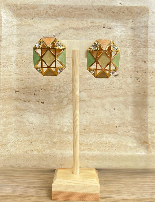 Vintage Multi-Color Enamel Rhinestone Earrings