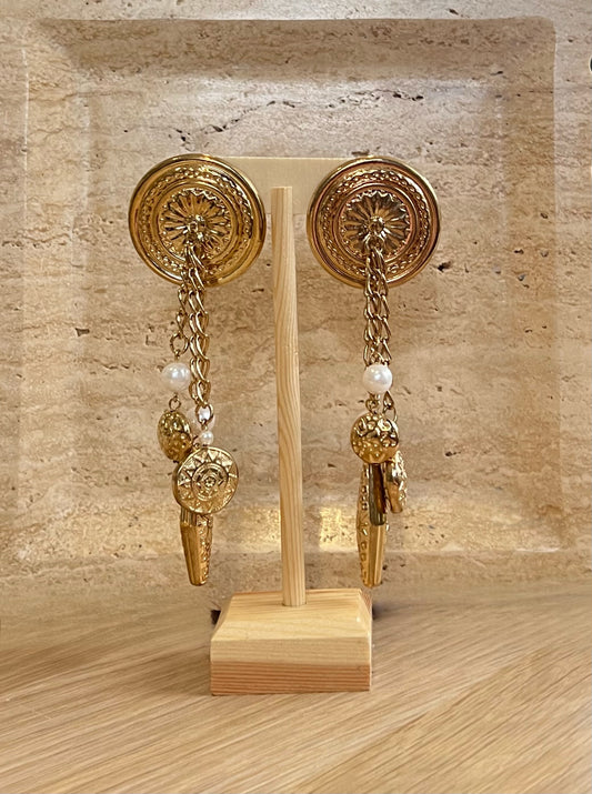 Vintage Coin Dangle Pearl Earrings