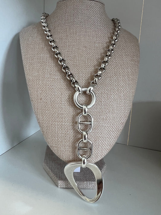 Solid Silver Chunky Lariat Necklace