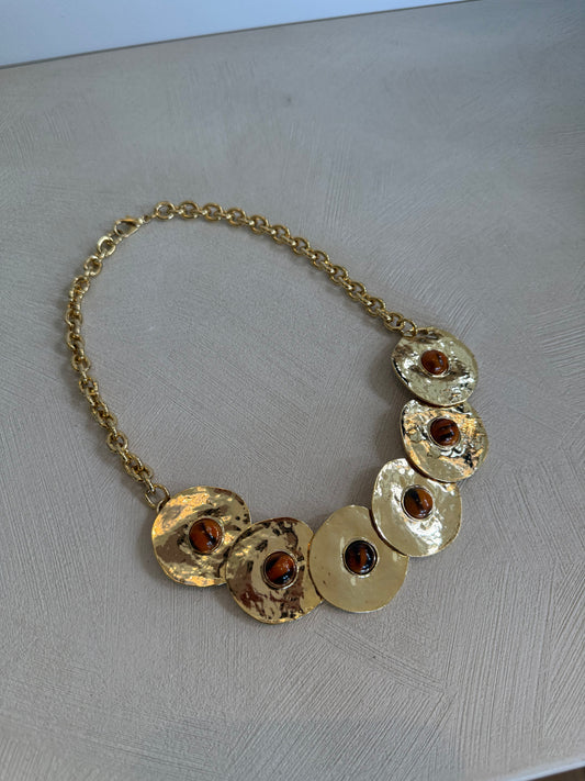 Gold Hammered Circle Necklace