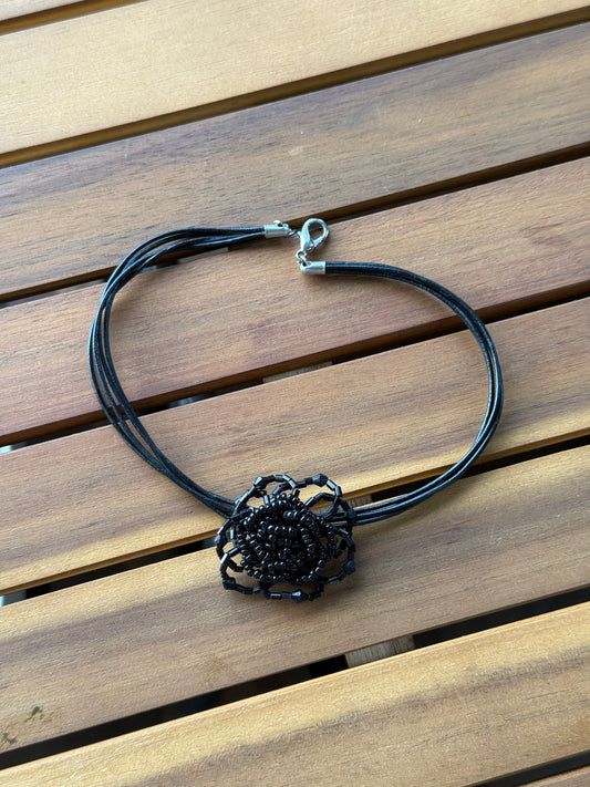Beaded Black Rose Flower Choker