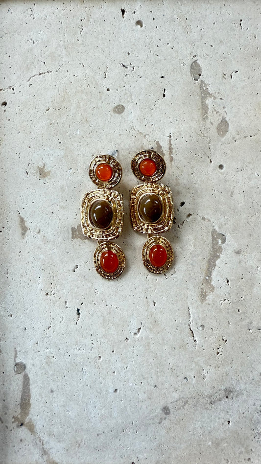 Orange And Brown Dangle Earring