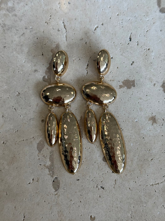 Gold Dangle Hammered Earring