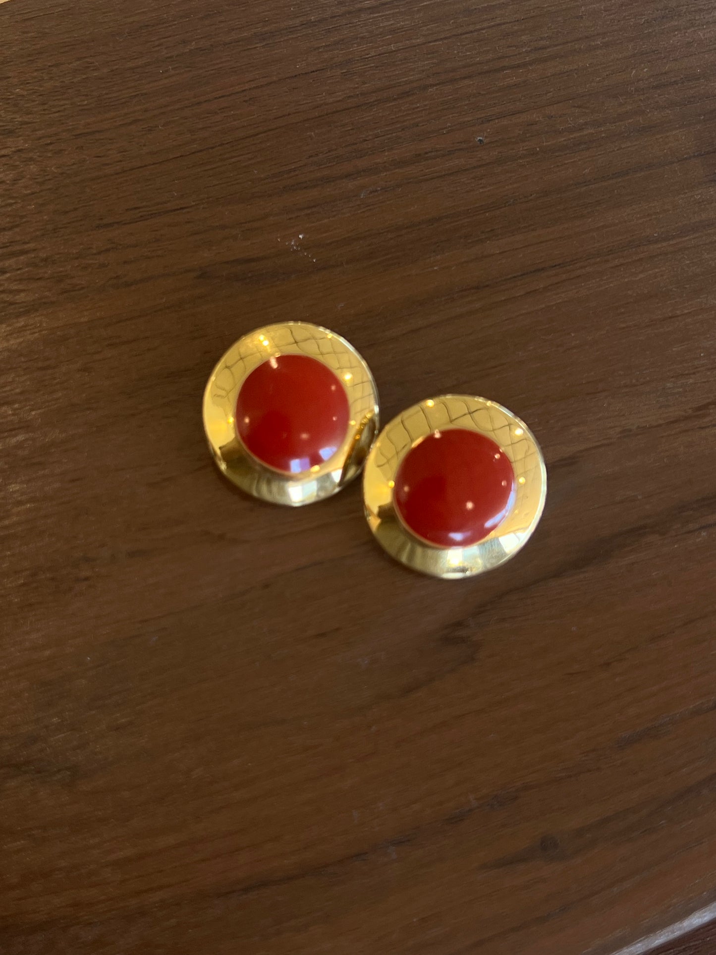 Red And Gold Circle Earrings