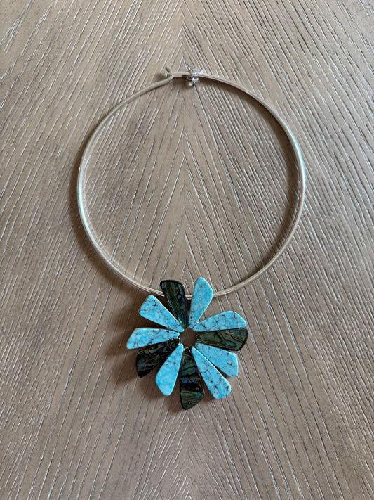 Vintage Turquoise Flower Pendant Choker