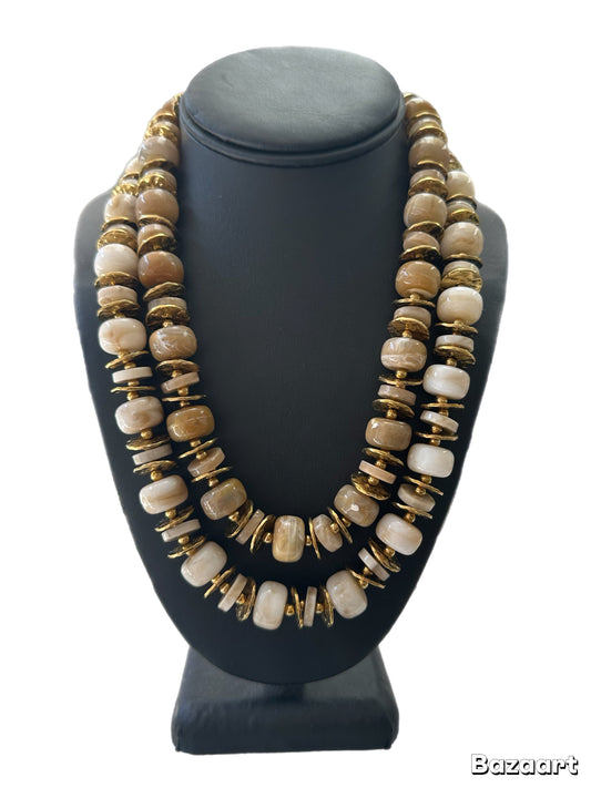 Gold And Ivory Resin Beaded Necklace