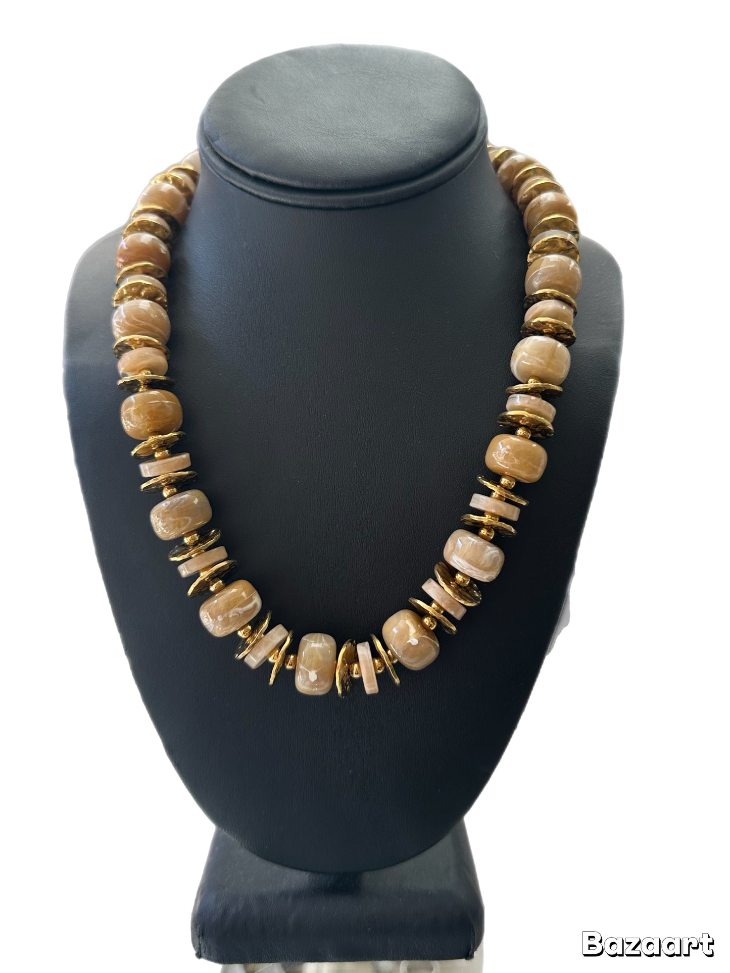 Gold And Ivory Resin Beaded Necklace