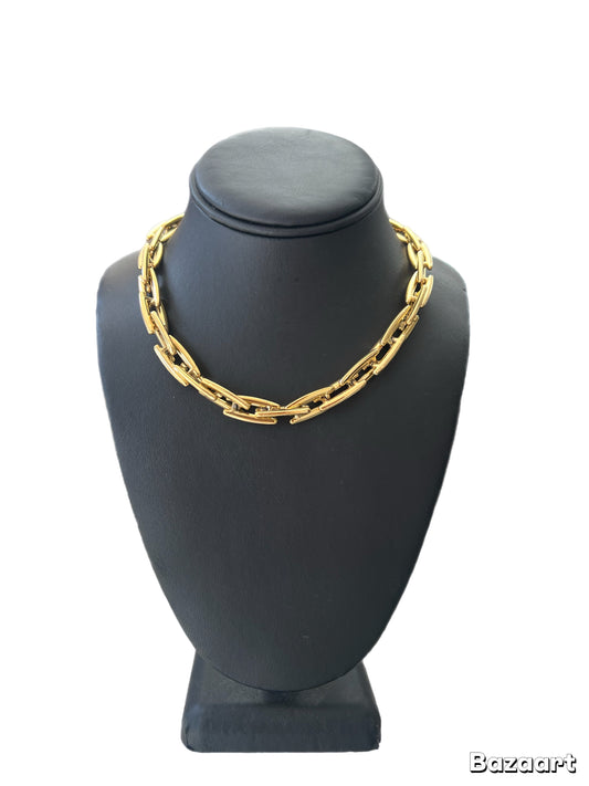 Gold Link With Line Necklace
