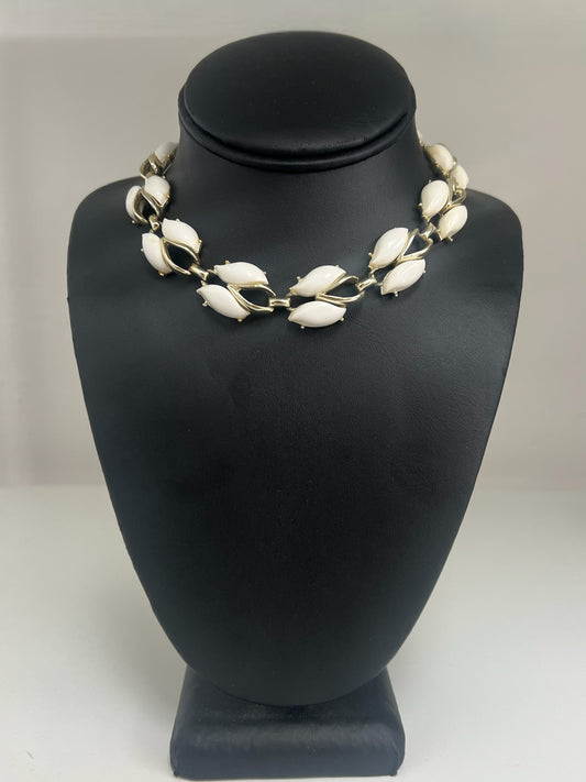 Vintage Gold And White Leaf Choker Necklace
