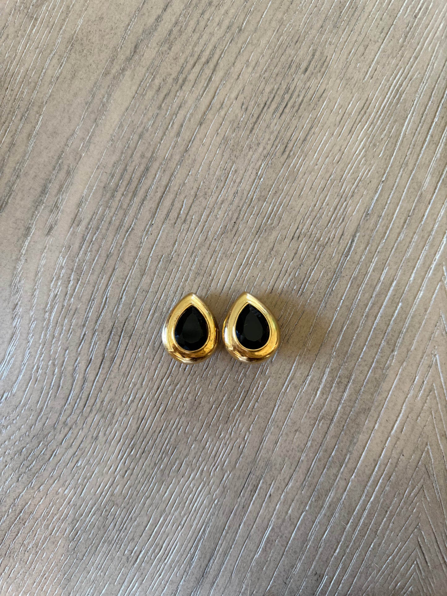Vintage Ciner Black Gold Rimmed Earrings