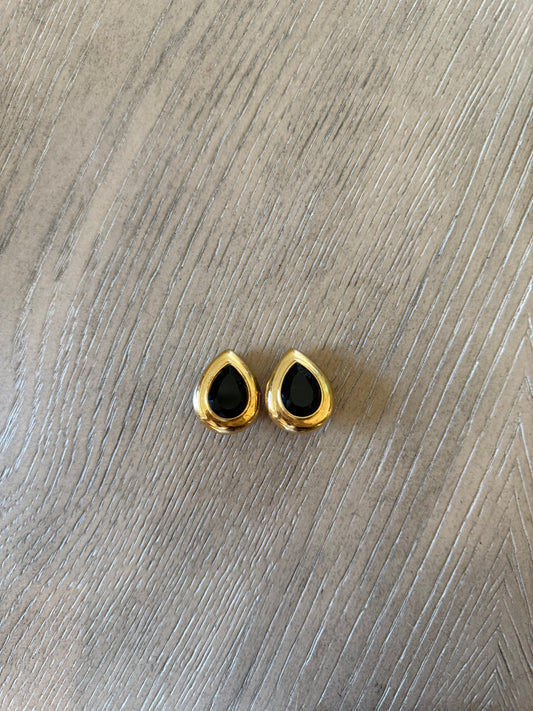 Vintage Ciner Black Gold Rimmed Earrings