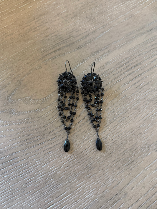 Vintage Black Rhinestone Hanging Earrings