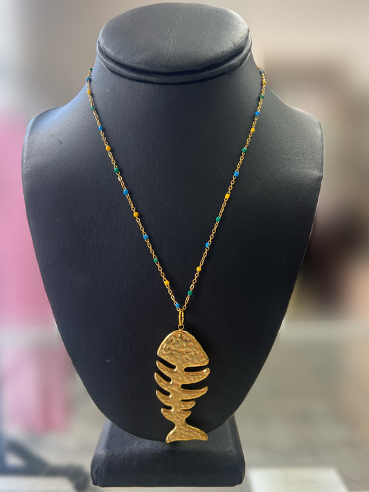 Gold Fish Charm With Beaded Chain