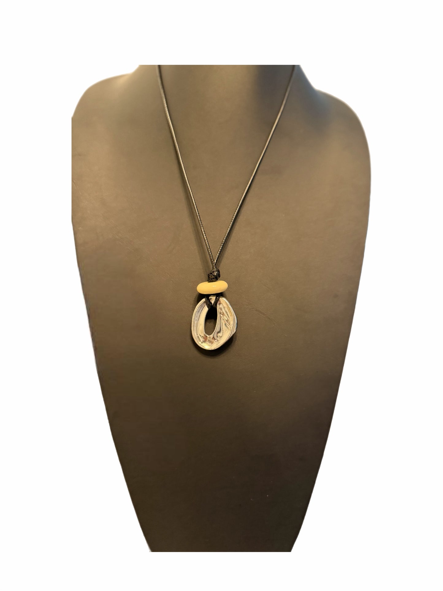 Black Leather Pendant Necklace