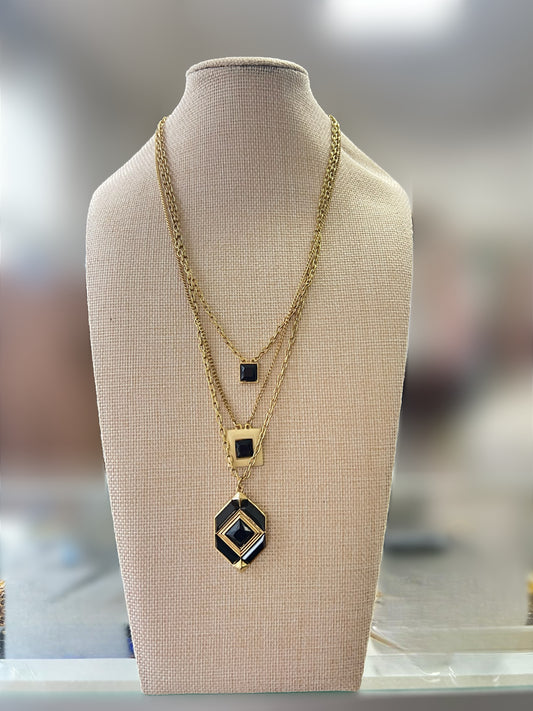 Three Layer Gold And Black Necklace